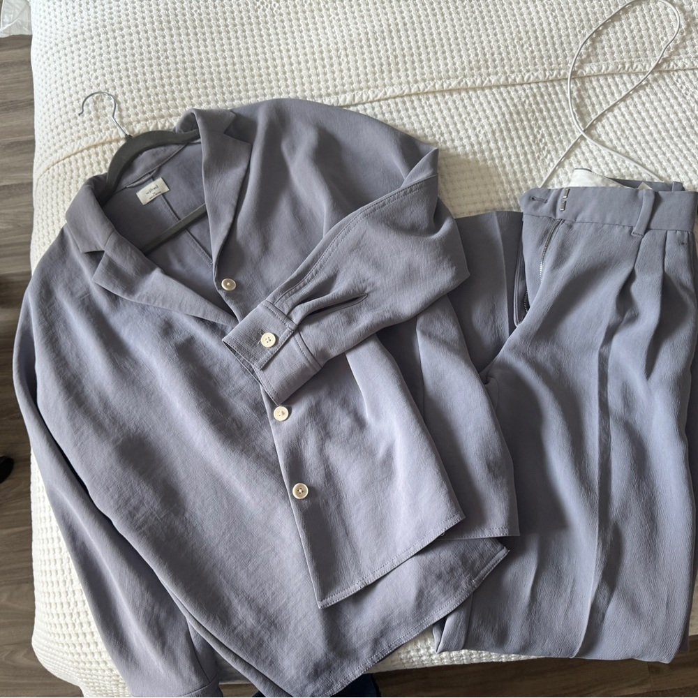 Aritzia Gray Freeform Shirt and effortless Pants Set